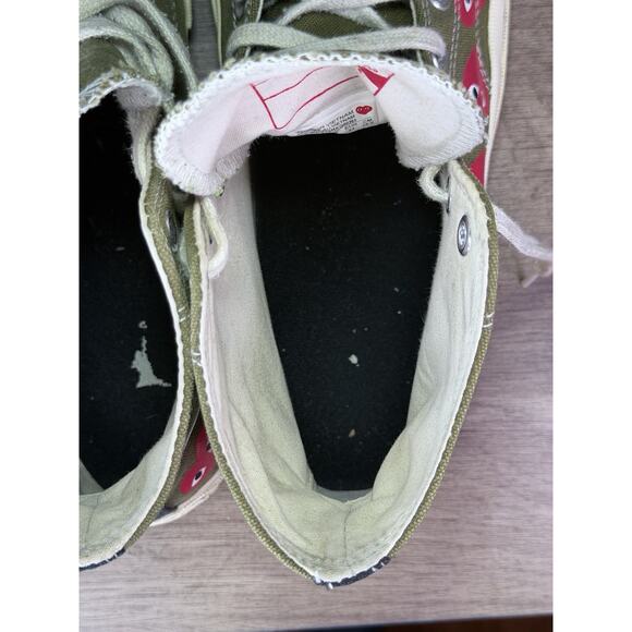 Converse Comme Des Garcons Play Khaki Hearts Hi Top Sneakers Men's 10 Women's 12 - Picture 12 of 13